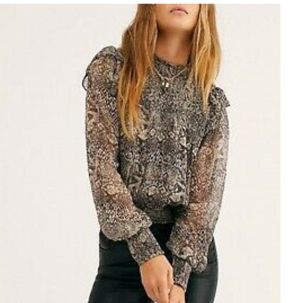 Free People python snake long sleeve sheer blouse